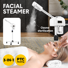 3IN1 Professional Facial Steamer Humidifier Ozone Spa Salon Adjustable Height with LCD Display and Timer Rolling Wheels For Beauty Skin Facial Clean