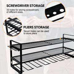 Power Tool Organizer Wall Mount 7 Drill Holder 3 Layer Heavy Duty Metal for Drill Plier Hammer Rack Suitable for Workshop Garage