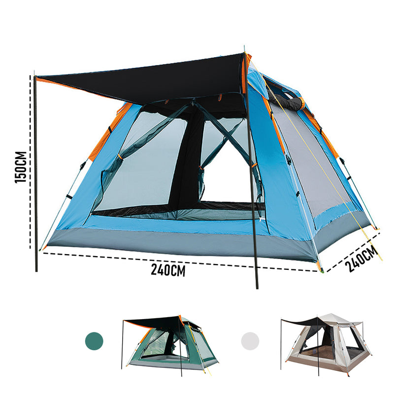 6 Person Pop Up Tent Camping Beach Tents Portable Hiking Shade Shelter 240x240x150cm Auto Instant Waterproof 3-Color to choose