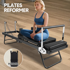 Pilates Reformer Foldable Pilates Machine Core Pilates Bed Max Load 120kg with Adjustable Resistance Fit Various Heights for Home Gym Workouts Save Space