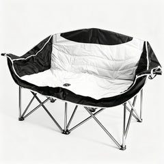 Double Camping Chairs Outdoor Lawn Camping Couch Heavy Duty Folding Chairs Strong Loading Capacity Metal Frame Oxford Fabric with Armrests and Cup Holders