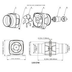 3" 75mm 130CFM in Line Bilge Blower Fan DC 12V 4 Blade Marine Boat RV Air Exhaust Whit Line Blower for Marine Use
