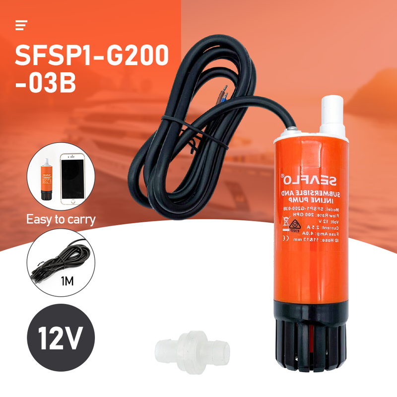 SEAFLO Water Submersible Pump 200 GPH, Inline Water Pump Rv Boat Agriculture 12V Demand Fresh/Sea Water Portable