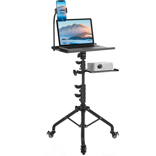 Mobile Laptop Tripod Stand 11-16 Inch on Wheels 82-170cm Height Adjustable Projector Stand Portable Stand with Gooseneck Phone Holder for Home Office