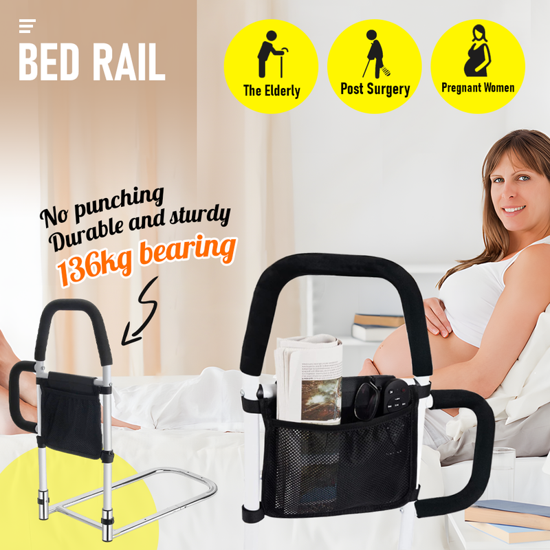 Bed Rail for Elderly Adults-Safety Assist, Medical Bed Support Bar Mobility Assistant Storage Bag and Fixing Strap 136kg Loading