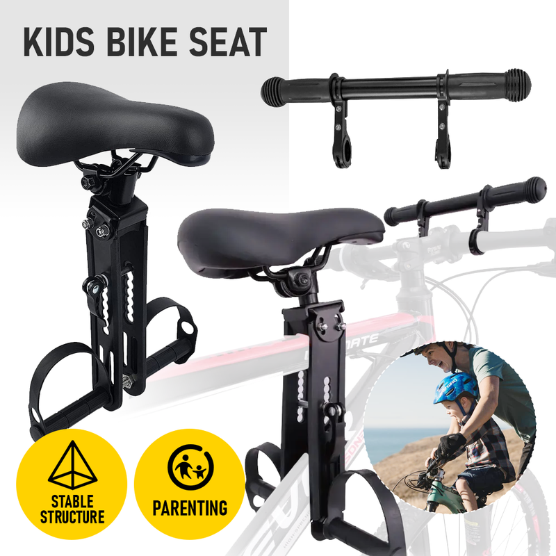 Kids Bike Seat-Detachable Front Mounted Child Bicycle Seats with Foot Pedals for Children 2-5 Years, Compatible with All Adult Mountain Bikes-Black