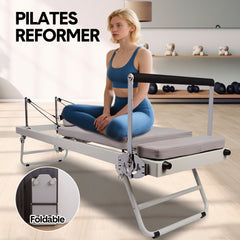Pilates Reformer Foldable Pilates Machine Core Pilates Bed Max Load 120kg with Adjustable Resistance Fit Various Heights for Home Gym Workouts Save Space