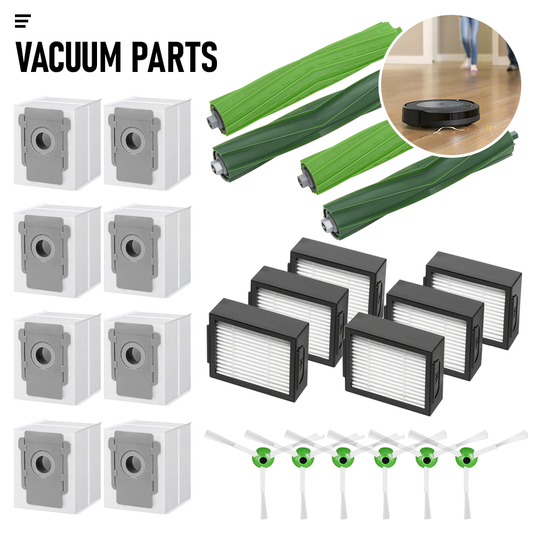 Vacuum Parts Kit Replacement Parts for iRobot Roomba i7 i7 Plus i8 j7 i4 i3 E5 E6 E7 Include 4 Roller Brushes 6 Filters 6 Side Brushes 8 Dust Bags