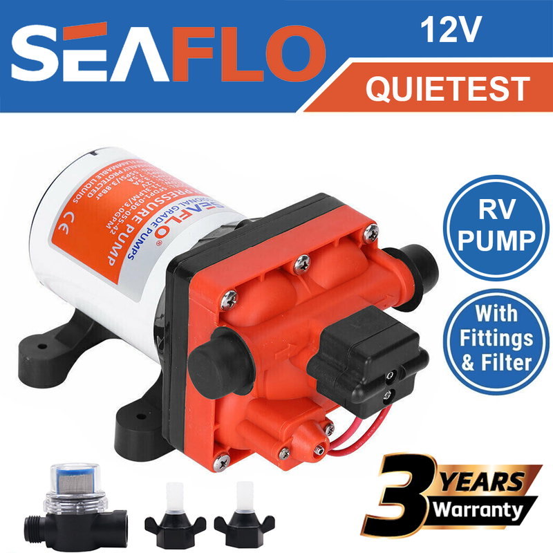 Seaflo RV Boat Caravan Water Pressure Pump 55PSI 12V DC Self-Priming Water Pump 7.5 Amps Current Draw for Caravans Boats Lawns Campers Washing and Garden Irrigation