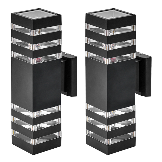 2 Pack Outdoor 3000K LED Wall Lights 12W Up and Down Fixture Wall Lights Aluminum Frame IP65 Waterproof for Patio Porch Garage Modern Exterior Light Black