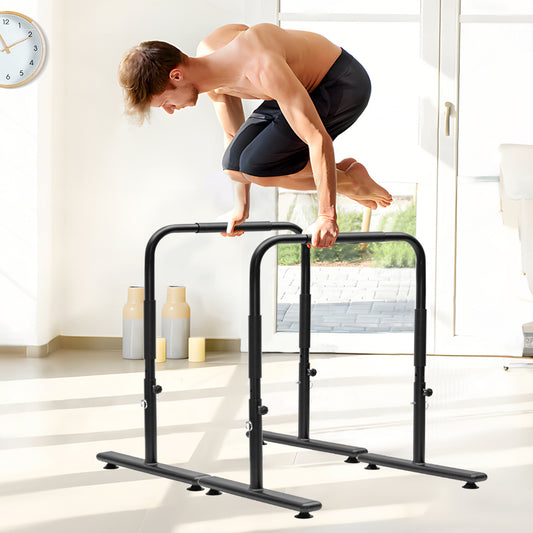 Set of 2 Functional Fitness Dip Stands Station Height Adjustable Dip Bars Portable Parallettes Calisthenics Equipment Safety for Home Gym Strength Training