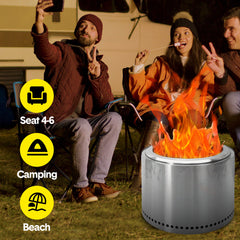 19'' Smokeless Firepit Outdoor Wood Burning Stainless Steel Fireplaces Portable Firepit with Removable Ash Pan and Storage Bag for Backyard Camping Patio