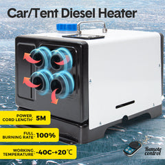 12V/8KW Car Diesel Heater Portable Tent Heater Fast Heating Thermostat 5m Power Cable 6 Level Adjustment for Car Truck Boat RV Campers Caravan Camping
