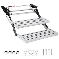 Aluminium Alloy Caravan Double Step Foldable Pull Out Step with 12V LED Light Pedal Manual Telescopic Pedal Anti Skid for Motorhome RV Camper Van 2 Stpes