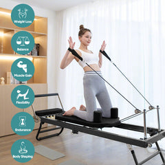 Pilates Reformer Foldable Pilates Machine Core Pilates Bed Max Load 120kg with Adjustable Resistance Fit Various Heights for Home Gym Workouts Save Space