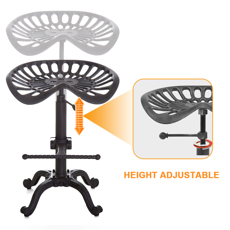 Adjustable Bar Stool Kitchen Swivel Counter Barstool Dinning Chair Hip Curve Design Tractor Seat Stool Cast Iron 56-74cm for Dinning Cafe Outdoor Indoor