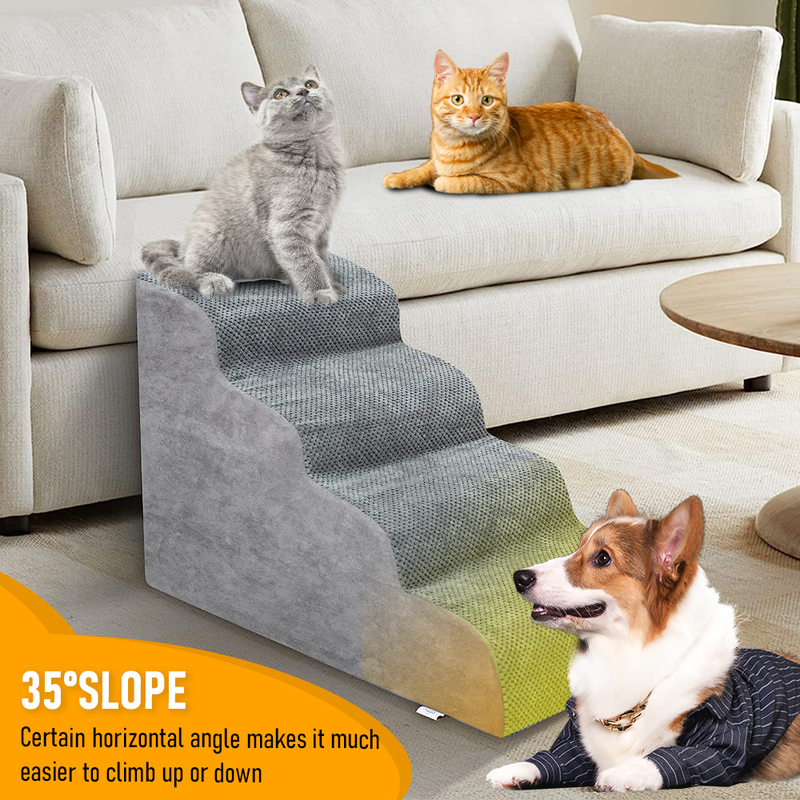 Non-Slip 3/4 Tiers Dog Ramp/Step/Stair Foam Dog Steps for High Beds or Couches