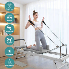 Pilates Reformer Foldable Pilates Machine Core Pilates Bed Max Load 120kg with Adjustable Resistance Fit Various Heights for Home Gym Workouts Save Space