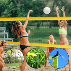 Portable Professional Volleyball Net Set Sports Mesh with Height Adjustable Pole and Ball Pump Beach Backyard Outdoor Training for Kids Adults Volleyball