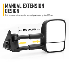 Front Pair Extendable Towing Mirrors Fit for Nissan Patrol GU/Y61 1997-2016 Manual Foldable Split View Black 2pcs