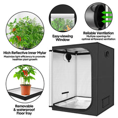 Indoor Grow Tent Larger Hydroponic Grow System 102x102x199cm Observation Window with High Reflective Mylar and Removable Floor Tray for Plants Flowers