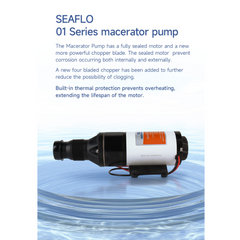 SEAFLO 12V 01-Series DC Macerator Pump – 12GPM Marine Waste Pump with Sealed Motor, 4-Blade Chopper, Ignition Protection, Corrosion-Resistant Design