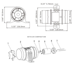 SEAFLO 3" 145CFM in-Line Bilge Blower Fan 12V 3.0A Five-Blade Sealed Motor Shaft for Marine Ventilation RV AU