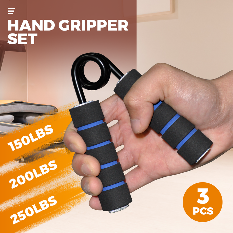 Pack of 3 Hand Gripper Set for Hand Finger Strength Training, Metal Grip Finger Strengthener No Slip Grip Trainer for Home Gym and Office 150LBS/ 200LBS/ 250LBS