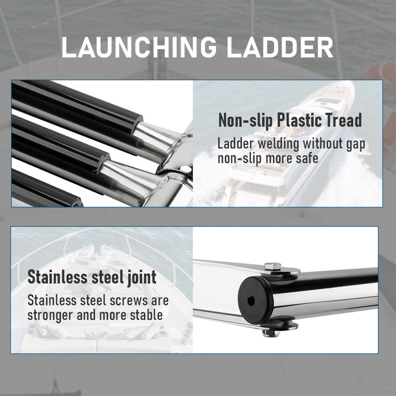Telescoping 2 Steps Boat Ladder Stainless Steel Heavy Duty Folding Ladder