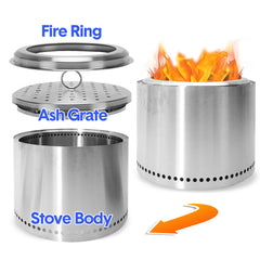 19'' Smokeless Firepit Outdoor Wood Burning Stainless Steel Fireplaces Portable Firepit with Removable Ash Pan and Storage Bag for Backyard Camping Patio