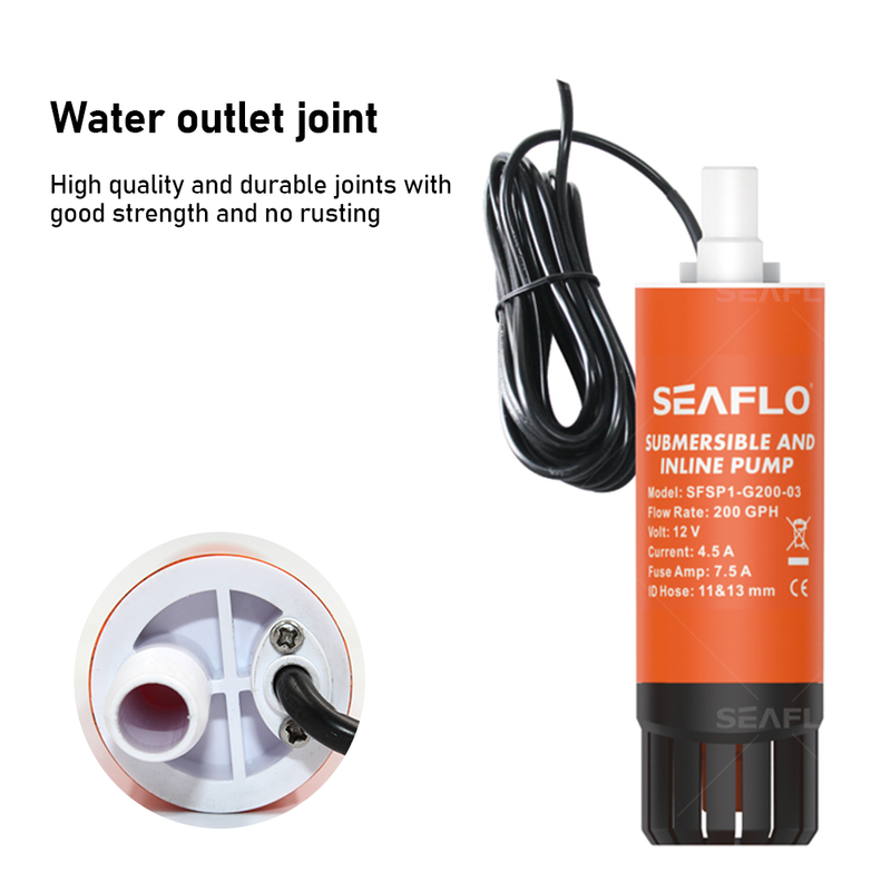 SEAFLO Water Submersible Pump 200 GPH, Inline Water Pump Rv Boat Agriculture 12V Demand Fresh/Sea Water Portable