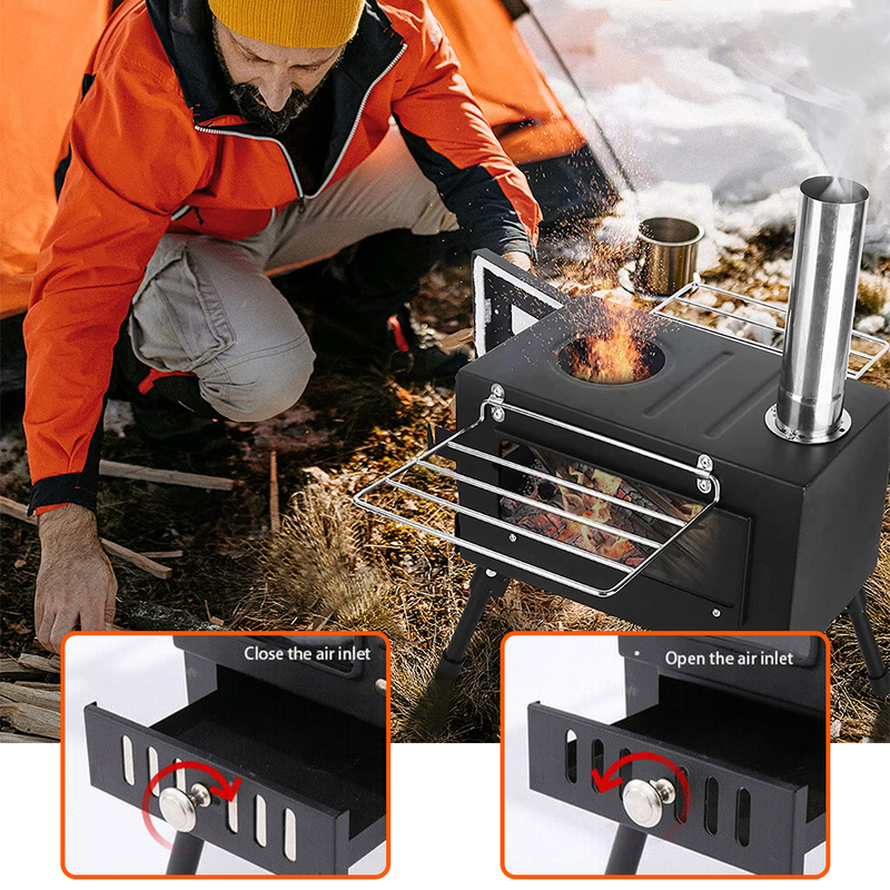 Portable Tent Heating Stove Fire Wood Heater Camping Picnic BBQ Cooking Stove