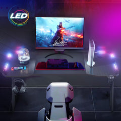 ALSTON 120cm Large Gaming Desk Computer Desk Z-Frame Racer Table with RGB Lights Cup Holder and Headphone Hook for Home Office Gaming Setup 120x60x73cm