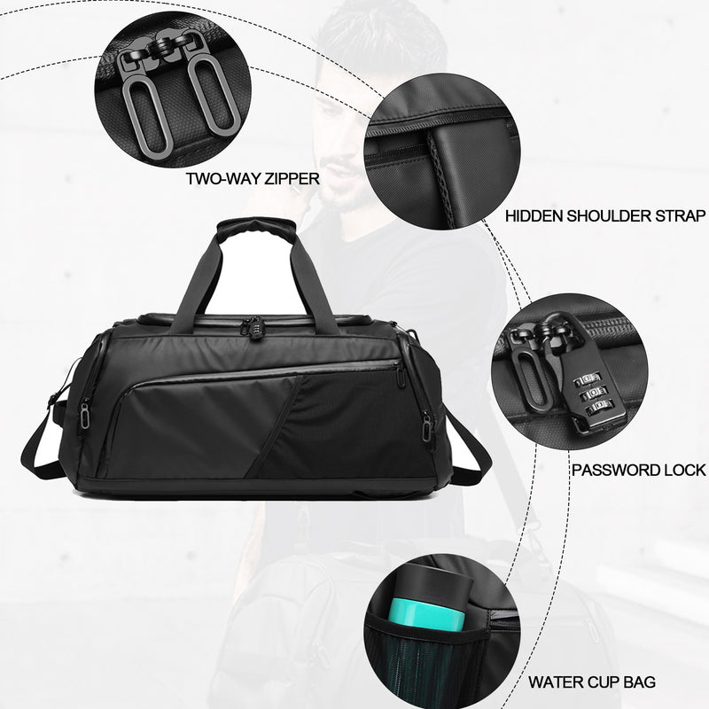 Gym Duffle Bag Waterproof Sports Weekender Bag for Men Women Travel Overnight Bag with Shoes Compartment Large Capacity Black