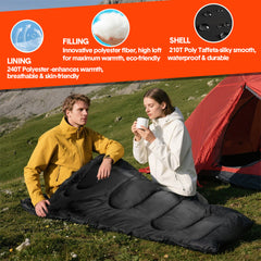 Detachable Double Sleeping Bag with 2 Pillows Queen Size– 2-in-1 Convertible Design Waterproof Warm Lightweight for Camping Hiking & Outdoor Use