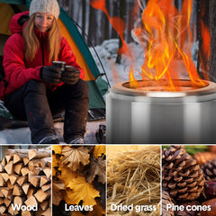19'' Smokeless Firepit Outdoor Wood Burning Stainless Steel Fireplaces Portable Firepit with Removable Ash Pan and Storage Bag for Backyard Camping Patio