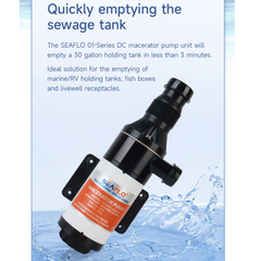 SEAFLO 12V 01-Series DC Macerator Pump – 12GPM Marine Waste Pump with Sealed Motor, 4-Blade Chopper, Ignition Protection, Corrosion-Resistant Design