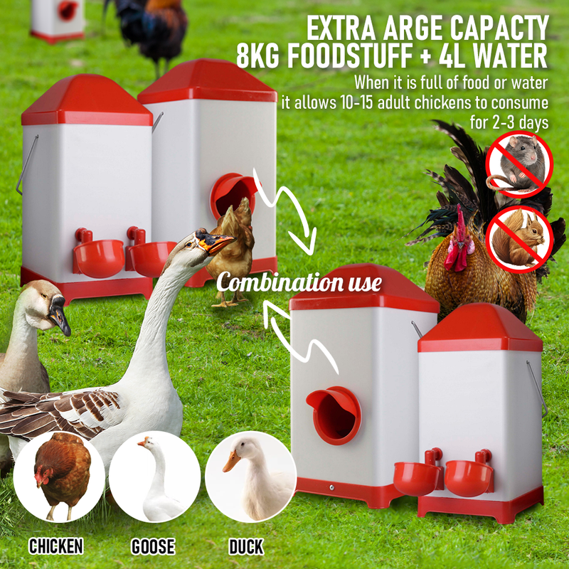 Automatic Chicken Bird Feeder and Water Dispenser - 4L Poultry Food Drinker
