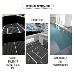 EVA Foam Boat Flooring Mat Faux Decking Teak Marine Mat Boat Carpet Sea Deck Flooring for Motorboat RV Yacht Kayak Surfboard 240cmx90cm Black