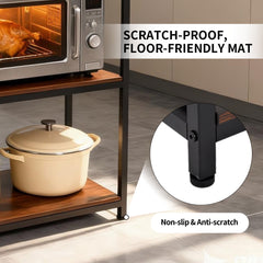 6-Tier Baker's Rack Free Standing Kitchen Storage Rack with Hooks and Adjustable Feet Utility Storage Shelf for Microwave Oven Spices Pot Pan Rustic Brown