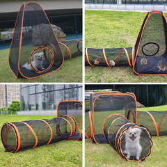 6 in1 Outdoor Portable Pet Cat Playpen Folding Pop Up Mesh Play Tent Tunnel House Enclosures Portable with Storage Bag for Indoor and Outdoor