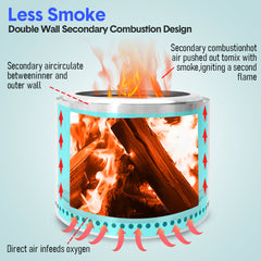 19'' Smokeless Firepit Outdoor Wood Burning Stainless Steel Fireplaces Portable Firepit with Removable Ash Pan and Storage Bag for Backyard Camping Patio