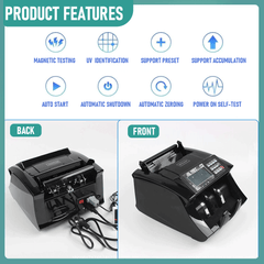 Automatic Money Counter Bill Counter High Speed Cash Bill Counting with UV MG IR Counterfeit Detection and Large Digital Display for Australia Banknotes