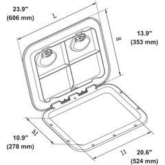 SEAFLO 24x14" ABS Marine Hatch UV-Proof Flush Mount Vertical Mount Weatherproof EPDM Gasket for Boat Caravan DIY