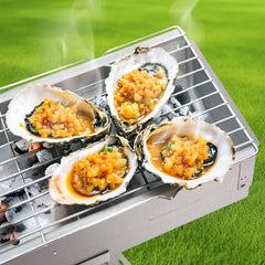 Portable Charcoal Grill Rectangular Folding Stainless Steel BBQ Grill L100xW18cm For Skewer and Kebabs with Storage Shelf Outdoor Camping Patio Cooking