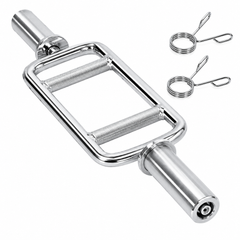 88cm Olympic Triceps Bar Standard Chrome Weightlifting Exercise Training Barbell with Spring Collars and Knurled Handle for Home Gym Fitness 200kg Capacity