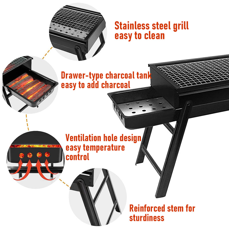 Charcoal BBQ Grill Folding Portable Camping Barbecue Grill Lightweight for Outdoor Picnics Garden Beach Party 60 22 33 cm