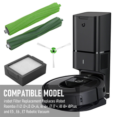 Vacuum Parts Kit Replacement Parts for iRobot Roomba i7 i7 Plus i8 j7 i4 i3 E5 E6 E7 Include 4 Roller Brushes 6 Filters 6 Side Brushes 8 Dust Bags