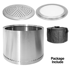 19'' Smokeless Firepit Outdoor Wood Burning Stainless Steel Fireplaces Portable Firepit with Removable Ash Pan and Storage Bag for Backyard Camping Patio