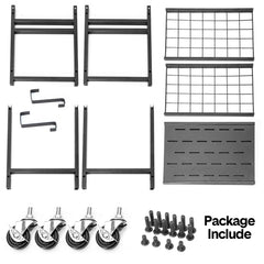 Heavy-Duty Garden Tool Organizer Rolling Tool Tower Rack with Wheels and 4 Hooks Metal Shelf Storing Shovels Rakes Brooms Tools for Yard Garage Workshop